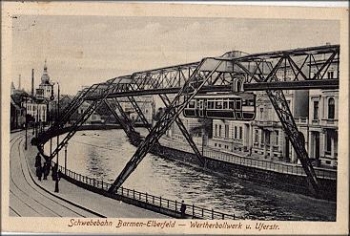 Barmen Elberfeld Schwebebahn Wertherbollwerk Uferstraße gebr. 18.4.1916