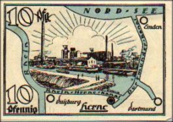 Herne, Städtenotgeld, Wert 10 Pfennige, Rhein-Herne-Kanal,1921