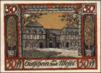 46460 Wesel City emergency money 50 Pfennig Hauptwache with entrance to Schillkasematte 1921