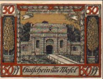 46460 Wesel city emergency money 50 Pfennig citadel gate with Schill casemate 1921