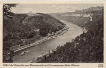 01814 Schmilka Hirschmuehle und Schrammsteine o 2.8.1957