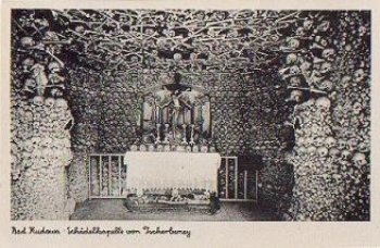 Bad Kudowa, skull chapel, macabre AK, skull, * approx. 1930 Silesia
