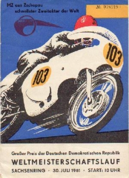 Sachsenring World Championship race Grand Prix of the GDR Motorcycles 07/30/1961 Program booklet