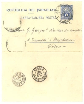 Paraguay postal stationery letter o 2.11.1892 Additional franking removed