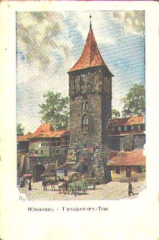 Nürnberg Tiergärtner Tor,  Künstlerkarte Kley o 27.9.1906 ​Anlaßkarte der Landesausstellung 1906