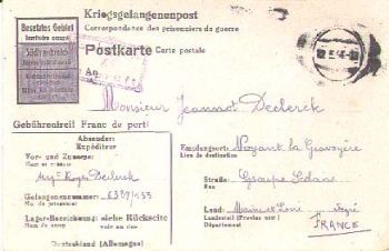 Prisoner of war mail to France censorship postmark 41, May 12th, 1944