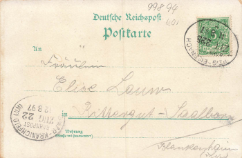 99894 Reinhardsbrunn Litho or 11.8.1897  railway mail Leipzig - Eisenach train no. 228