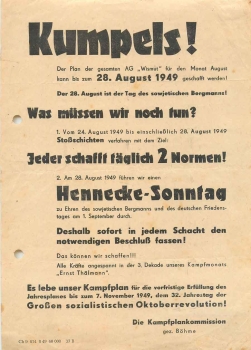 AG Wismut leaflet for Hennecke Sunday 1949 ​​​​​​​on August 28 Soviet Miner’s Day
