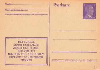 Adolf Hitler 6 Pfennig Ganzsache Der Führer kennt nur Kampf 1943