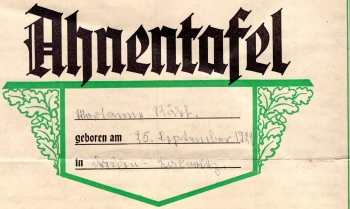 Ancestry chart of Marianne Röhl, Dresden-Lockwitz, around 1940