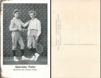 Acrobats on a rolling ball Gebrüder Feller Circus AK *around 1910