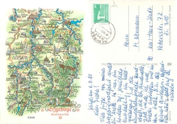 Alfred Hoppe 8040/2 Erzgebirge western part III artist card o 09/08/1980