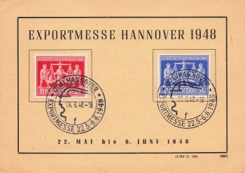 Hanover Export Fair 1948 Michel 969 970 on card with special cancellation June 6, 1948
