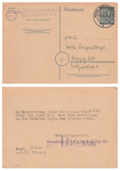 Kontrollratsausgabe Ganzsache 12 Pfennig Grau o Recklinghausen 25.9.1946 nach Leipzig