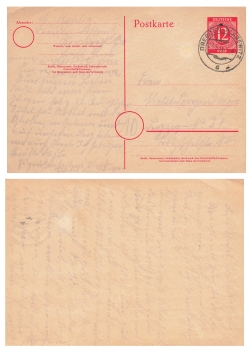 Kontrollratsausgabe Ganzsache 12 Pfennig rot o Dresden 24.5.1946 nach Leipzig