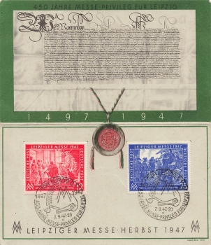 Allied occupation Michel 965-6 Leipziger Messe FDC special stamp Leipzig 2.9.1947