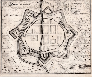 Old dam in Pomerania Merian Original copper engraving around 1650