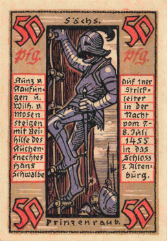 Altenburg, Thuringia, emergency money (Notgeld), "Prince-Snatching" (Prinzenraub) issue, 1921.