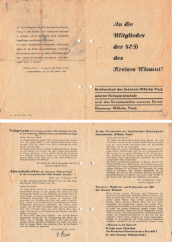To the members of the SED (Socialist Unity Party) of the Wismut Aue district, 1949, A5, 4 pages