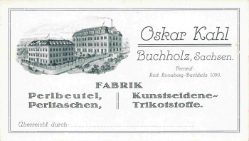 Annaberg-Buchholz Sachsen Perlbeutelfabrik Oskar Kahl Vertreterkarte um 1910