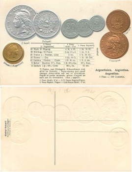 Argentina coin embossed card Pesos Currency *ca. 1920