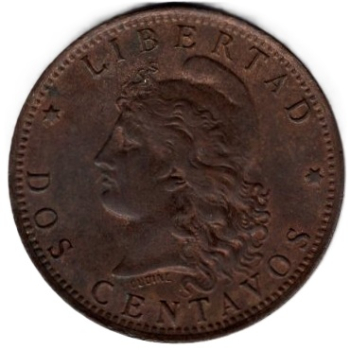 Argentina 2 Centavos 1889 Copper Coin
