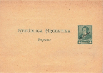 Argentina 4 Centavos imprint Muestra striped postal stationery 1892 *