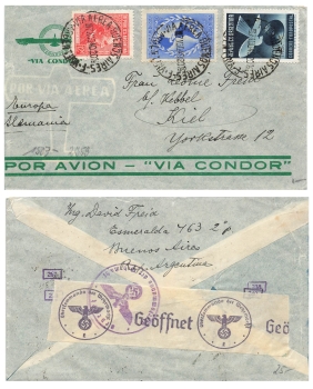 Argentina airmail letter via Condor Checked by the Wehrmacht High Command Opened in Buenos Aires August 7, 1940