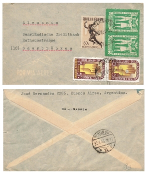 Argentina por via Aera airmail letter o September 18, 1948 to Saarbrucken