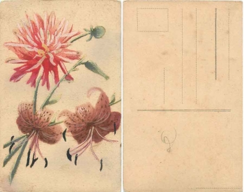 Aster with Orchid hand painted card * ca. 1930