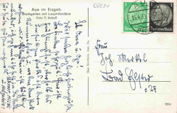 Aue Sachsen Gesamtansicht mit Bahnhof und Parkanlage Historische Postkarte 
