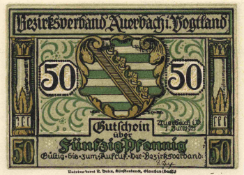 Auerbach Vogtland Notgeldschein 1921
