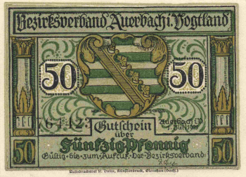 Auerbach Vogtland Notgeldschein 1921