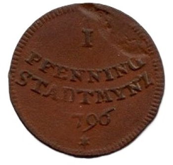 Augsburg freie Reichsstadt 1 Pfennig 1796