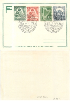 Berlin Michel 72-73 und 80-81 o  auf Karte ​​​​​​​mit Sonderstempel Bundesfachschau Berlin 23.10.1952 