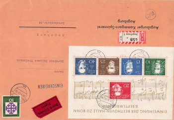 BRD Bund 1959 Beethoven Block 2 auf Orts- R-Brief Eilboten nach Augsburg