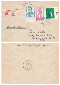 BRD Michel 225 Berlin 134 on R-letter o Neuß1 12/28/1955 to Dresden