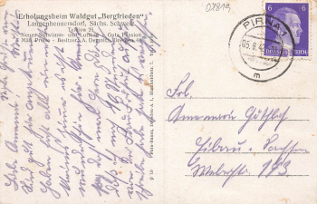 01816 Bad Berggießhübel Erholungsheim Waldgut "Bergfrieden" o 1942