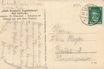 01816 Bad Gottleuba Berghotel Augustusberg M. Altendorf o 1928