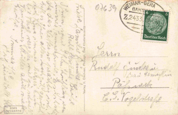 Bad Klosterlausnitz Kirche Bahnpoststempel Weimar-Gera Zug 2433 o 1935