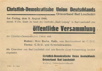 06246 Bad Lauchstaedt Leaflet of the CDU Christian Democratic Union Assembly August 9, 1946