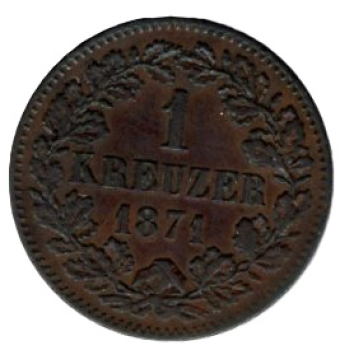 Baden 1 Kreuzer 1871 Frederick I. Minor coin