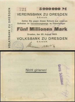 Vereinsbank zu Dresden 5 million marks 1923