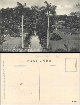 Bridgetown Barbados Government House Drive *ca.1920