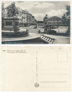 Basel Bahnhofplatz und Strassburgerdenkmal * ca. 1920