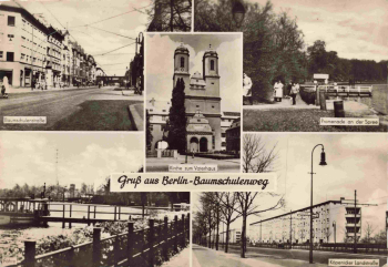 Baumschulenweg, Berlin – multi-view postcard, c. 1958