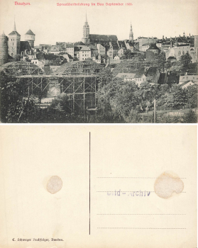 Bautzen Spreeüberbrueckung im Bau 1908
