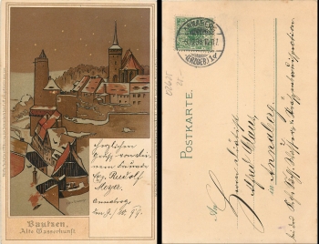 02625 Bautzen Old water art artist card Felix Elssner 9.10.1899