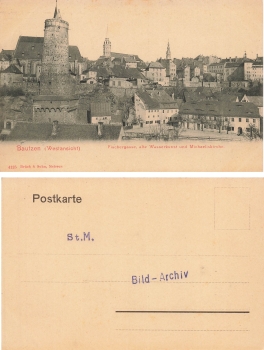 Bautzen Westansicht Fischergasse alte Wasserkunst Michaeliskirche um 1900