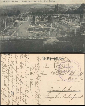 Bavarian Landsturm Infantry Battalion Wandre Feldpost o 12.11.1915 postcard Wandre military cemetery near Liège